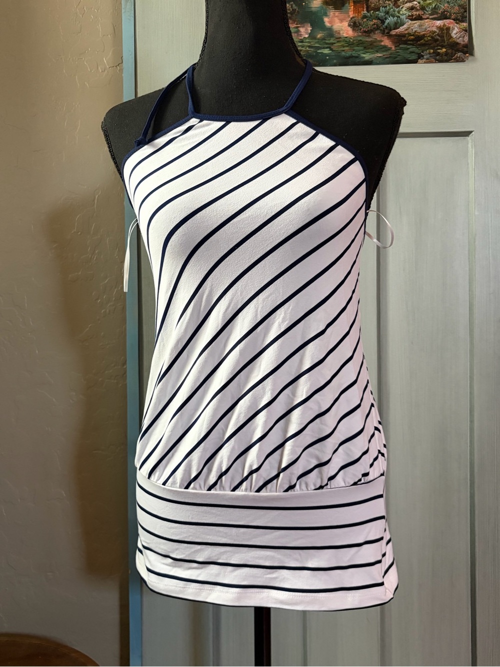 Susana Monaco White and Navy Striped Halter Top